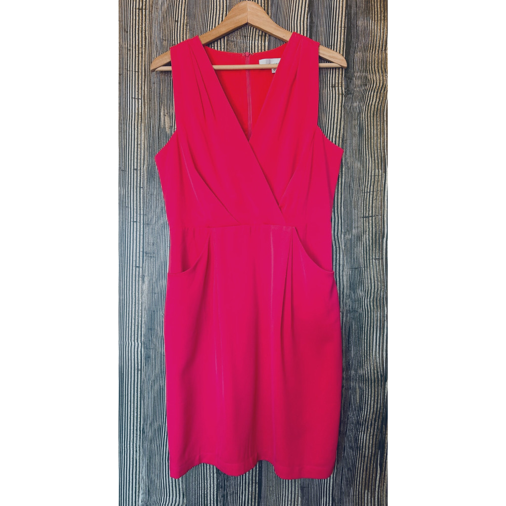 Adelyn Rae Faux Wrap Dress Career Werk Church Hot Pink Preppy‎ Pockets Size L
